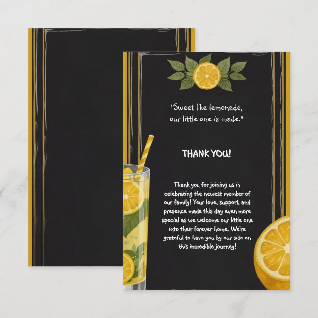 Sweet Lemonade Chalkboard Stand Baby Shower Thank You Card (Front/Back)