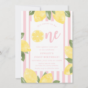 Sweet Lemons 1st Birthday with striped background Invitation
