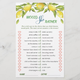 Sweet Lemons & Greenery Chic Bridal Shower Game