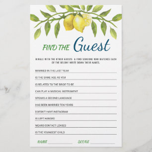 Sweet Lemons & Greenery Chic  Bridal Shower Game