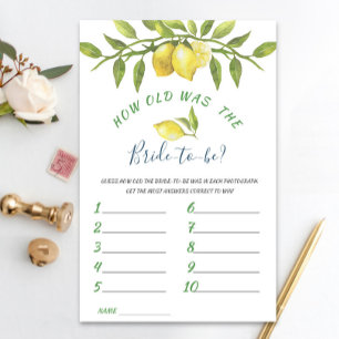 Sweet Lemons & Greenery Chic Bridal Shower Game