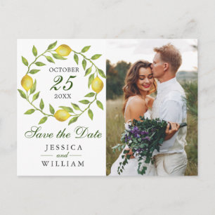 Sweet Lemons Greenery PHOTO Wedding Save the Date Postcard