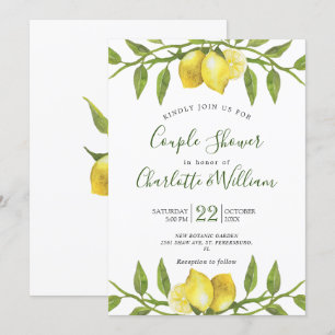 Sweet Lemons & Greenery Watercolor Couple Shower Invitation