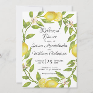 Sweet Lemons Greenery Wreath Rehearsal Dinner Invitation