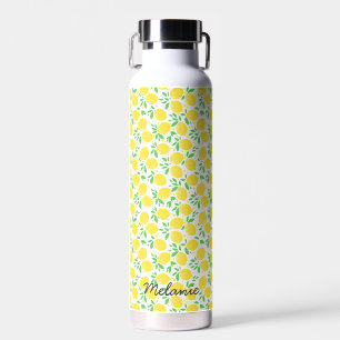 Sweet Lemons Leaf Pattern Personalised Water Bottle