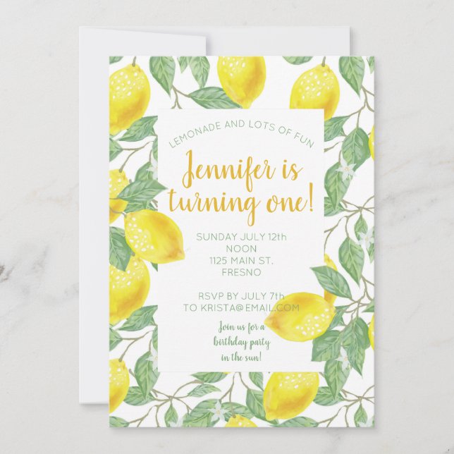Sweet lemons yellow summer.                      invitation (Front)