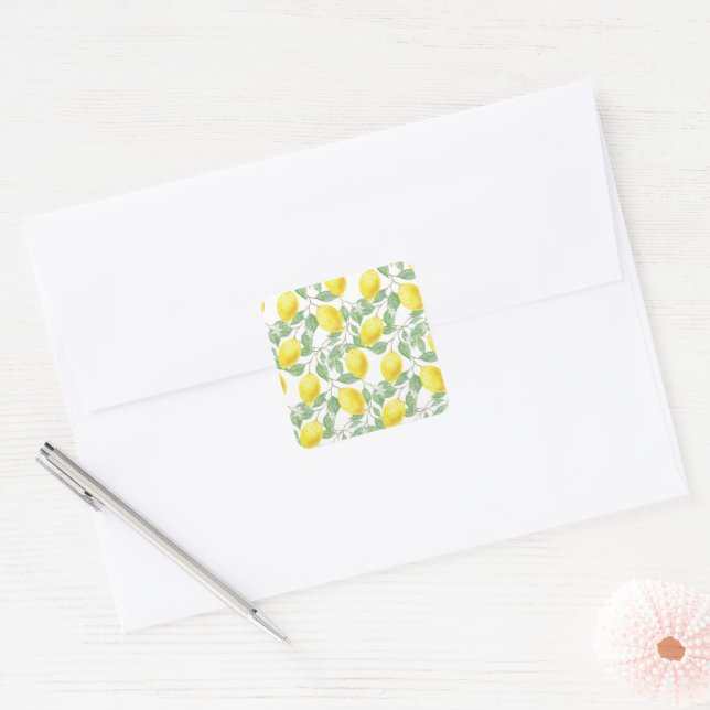 Sweet lemons yellow summer.                        square sticker (Envelope)