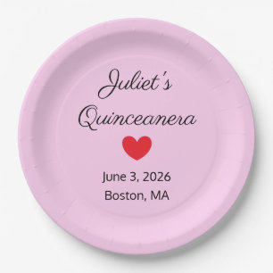 Sweet Letters: Black on Pink Quinceanera  Paper Plate