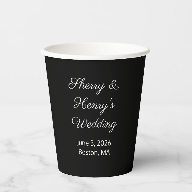 Sweet Letters Black & White:  Wedding Paper Cups (Front)