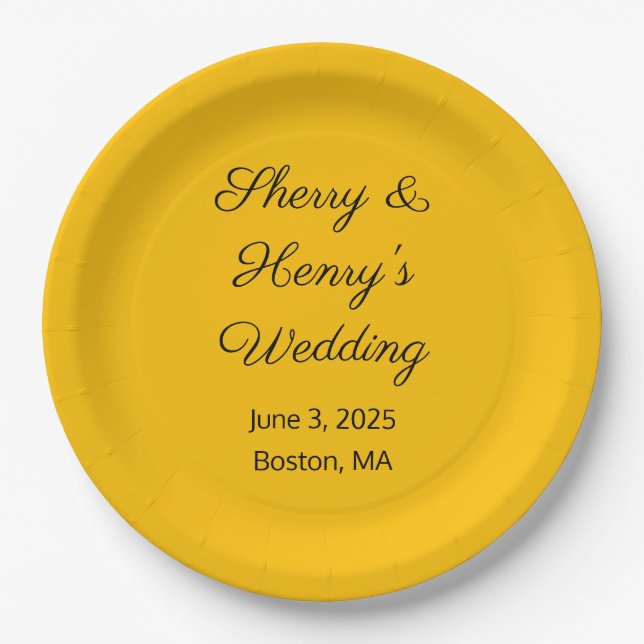 Sweet Letters Gold-coloured Wedding Paper Plate (Front)