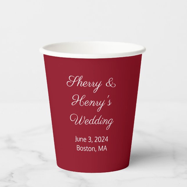 Sweet Letters Maroon Wedding Paper Cups (Front)