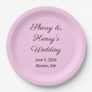 Sweet Letters Pink & Black Wedding Paper Plate