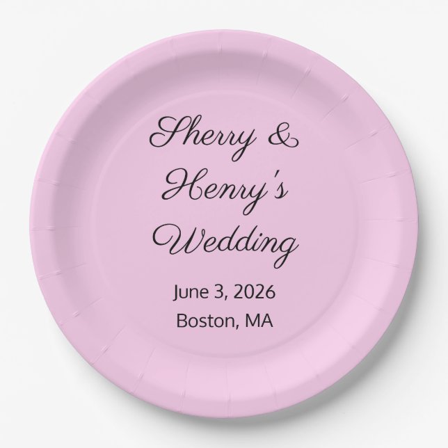 Sweet Letters Pink & Black Wedding Paper Plate (Front)