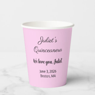 Sweet Letters: Pink on Black Quinceanera  Paper Cups