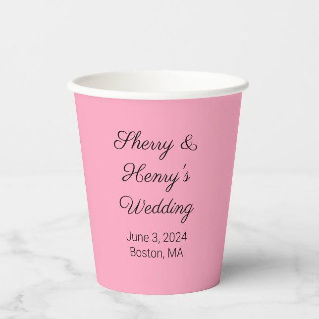 Sweet Letters Pink Wedding Paper Cups (Front)