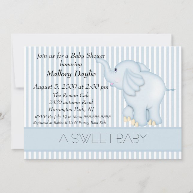 Sweet Light Blue Elephant Boy Baby Shower Invitation (Front)