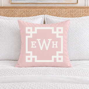 Sweet Light Pink Greek Key Monogram Initial Cushion