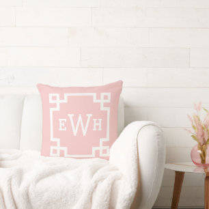 Sweet Light Pink Greek Key Monogram Initial Cushion
