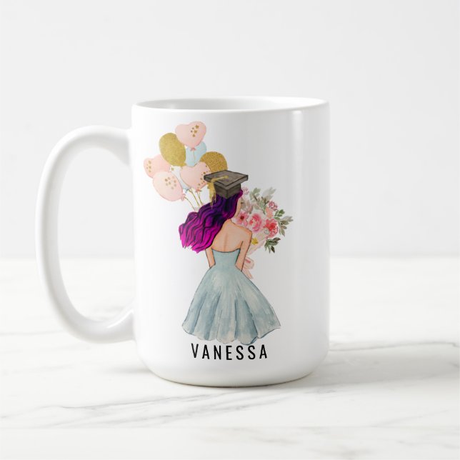 Sweet Light Skin Purple Haired Girl Graduation Coffee Mug (Left)