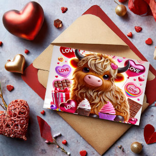 Sweet Like Candy Highland Cow Valentines Holiday Postcard