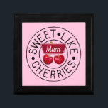 SWEET LIKE CHERRIES MUM Retro Vintage Custom Pink Gift Box<br><div class="desc">Smart classic vintage creation incorporating digitally painted cherry motif and black line ‘Sweet Like Cherries’ typography stamp. The motif is overlaid with a cherry red label to customise 'Mum' with the affectionate name you use for your lovely mum or mother figure to make her feel special. The font and colour...</div>