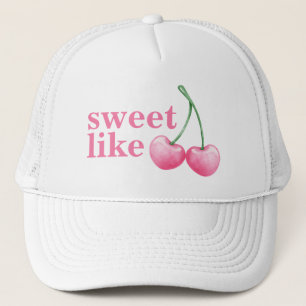 Sweet Like Cherries Pink Watercolor Trucker Hat