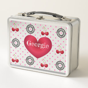 SWEET LIKE CHERRIES Retro Vintage Heart 1-sided Metal Lunch Box