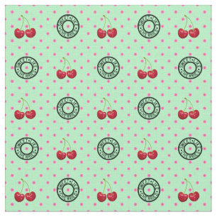 SWEET LIKE CHERRIES Retro Vintage Pattern on green Fabric