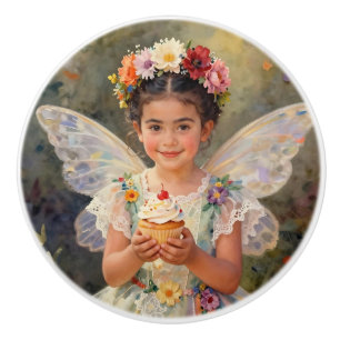 Sweet Lil Fairy with Cupcake   Fairytale Ceramic Knob