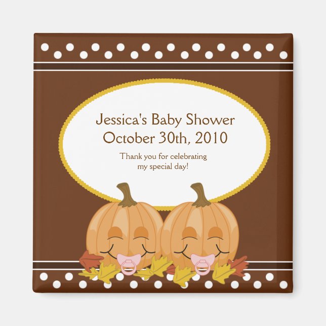 Sweet Lil Pumpkins Baby Shower Magnet Favour (Front)