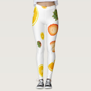 Sweet lime, kiwi, & lichee pattern on white leggings
