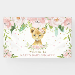 Sweet Lion Cub Blush Pink Floral Backdrop Welcome Banner