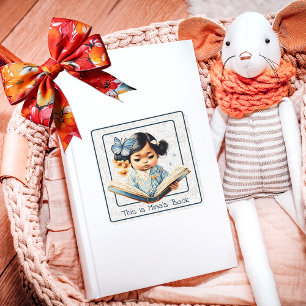 Sweet Littke Girl Reading A Story Bookplate Square Sticker