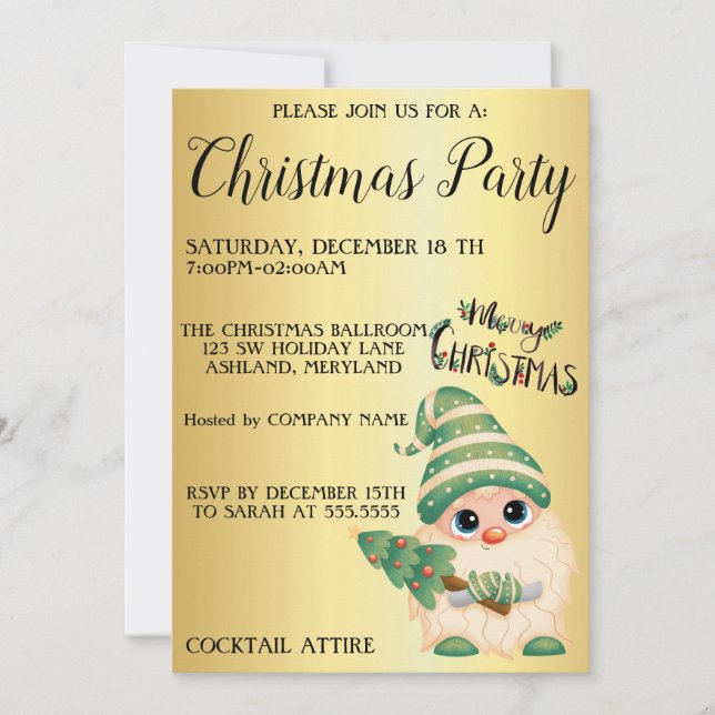 Sweet Little a Dwarf with Christmas Tree Invitation (Front)