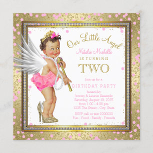 Sweet Little Angel Girls 2nd Birthday Party Invitation