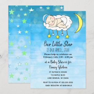 Sweet little Baby Blue stars and moons boys Invitation