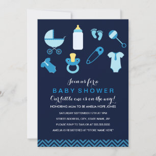 Sweet Little Baby Boy Blue Baby Shower Invite