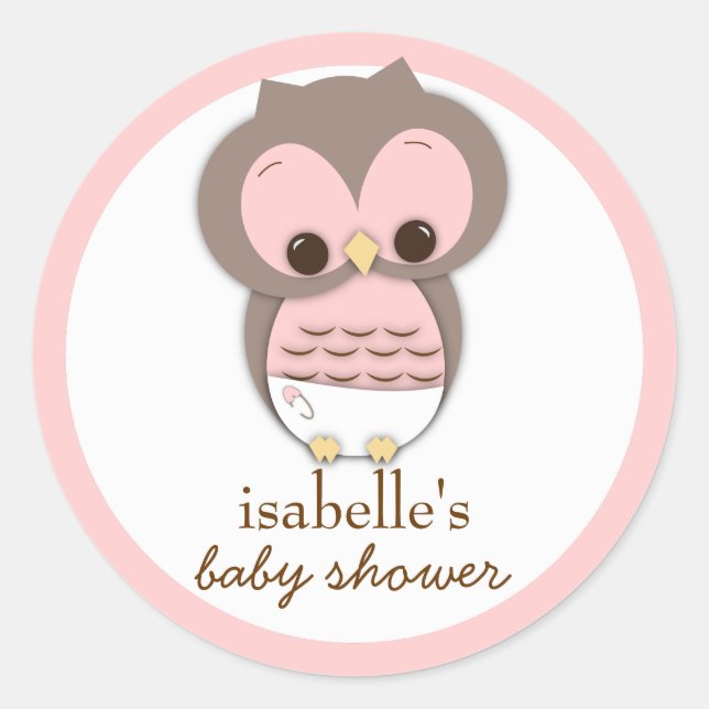 Sweet Little Baby Girl Owl Favour Sticker (Front)