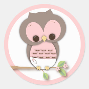 Sweet Little Baby Girl Owl on a Branch Classic Round Sticker