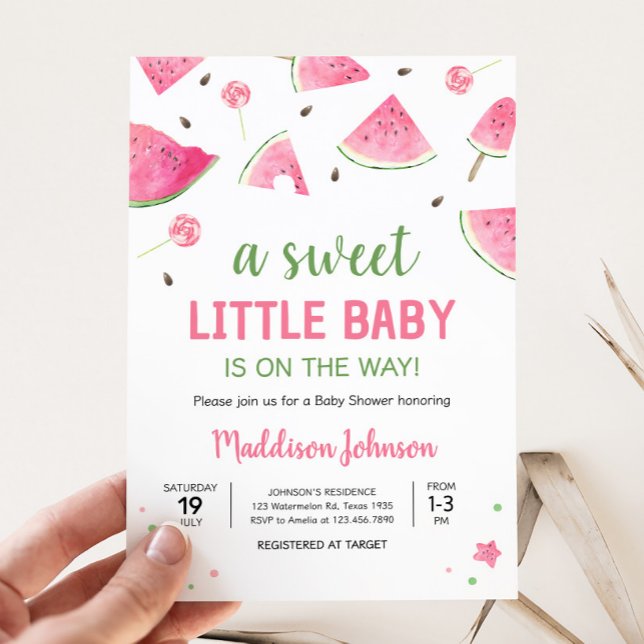 Sweet Little Baby Watermelon Baby Shower Invitation (Watermelon Sweet Little Baby Shower Invitation)