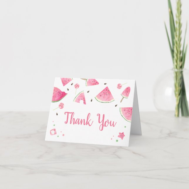 Sweet Little Baby Watermelon Baby Shower Thank You Card (Front)