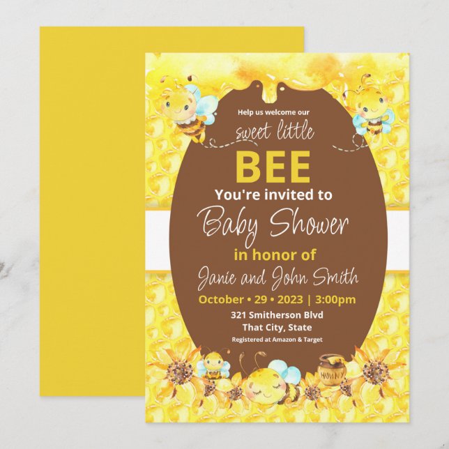 Sweet little bee Baby Shower Invitation (Front/Back)