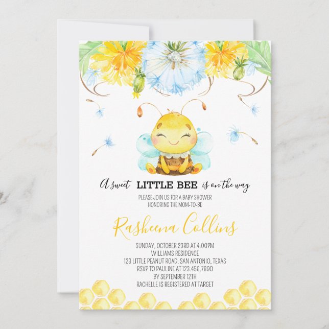Sweet Little Bee Baby Shower Invitation (Front)