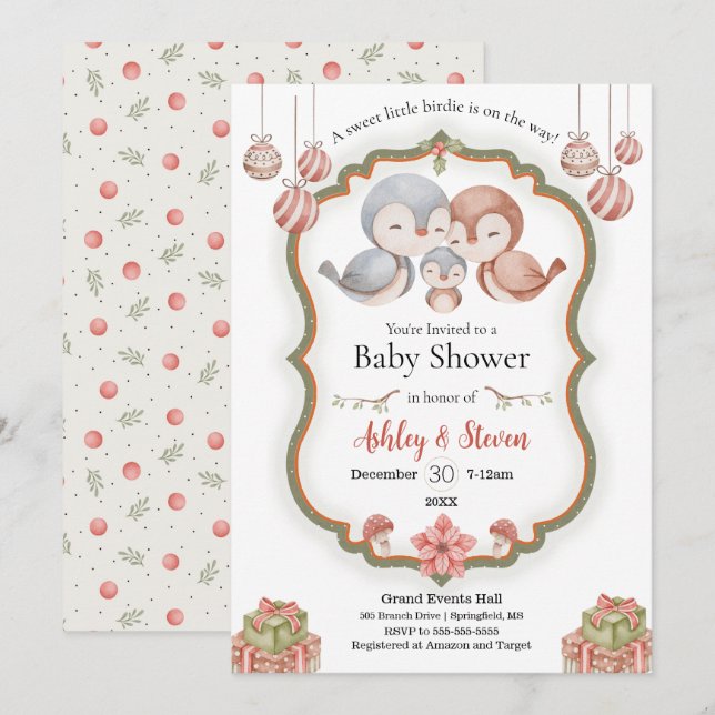 Sweet little birdie baby shower invitation (Front/Back)