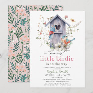 Sweet Little Birdie Birdhouse Girl Baby Shower Invitation