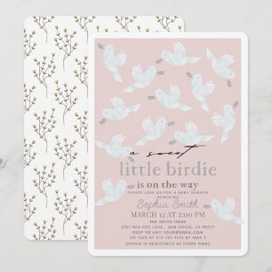Sweet Little Birdie Doves Pink Girl Baby Shower Invitation