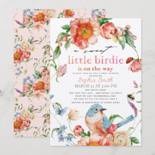 Sweet Little Birdie Pink Floral Girl Baby Shower Invitation