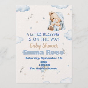 Sweet Little Blessing Teddy Bear Baby Shower Invit Invitation
