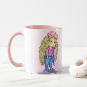 Sweet Little Blonde Girl Bunny Toy Love - Drawing Mug