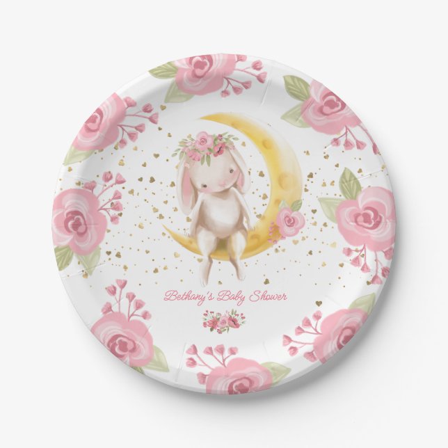 Sweet Little Bunny Baby Girl Shower Paper Plate (Front)